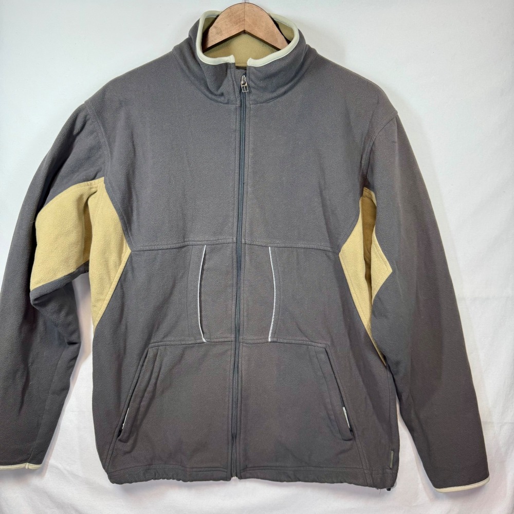 686‎ Fleece Jacket Full Zip Gray Tan Colorblock Windstopper Unisex Sz Medium Y2K